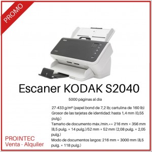 Escaner Kodak S2040 Alta Velocidad 600dpi Duplex 5000 Paginas Por Dia